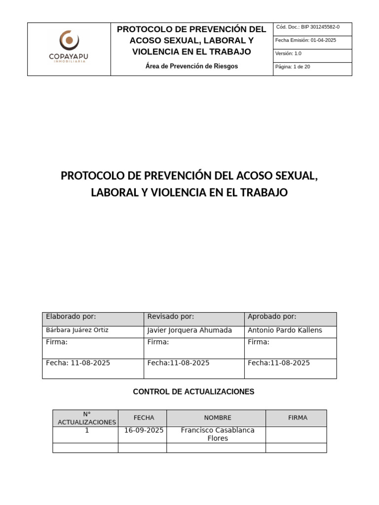 Protocolo de Prevención Del Acoso Sexual | PDF | Acoso sexual | Sexismo
