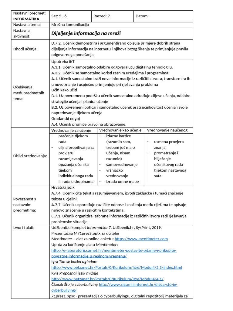 Dijeljenje Informacija Na Mreži-Metodička Priprema | PDF