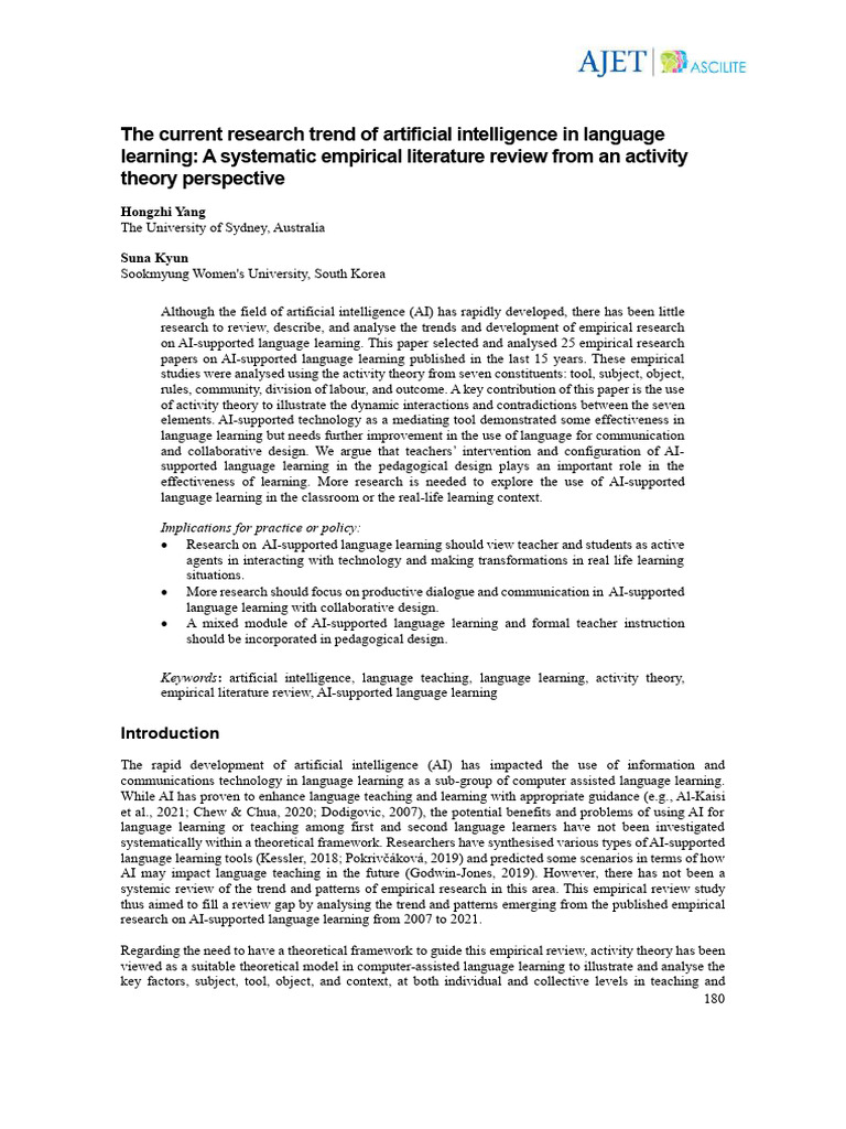 The Current Research Trend of Artificial Intelligence in Language ...
