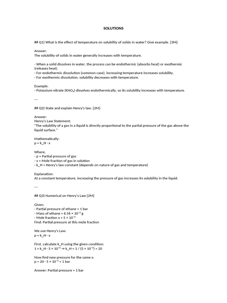 SOLUTIONS | PDF | Solubility | Osmosis