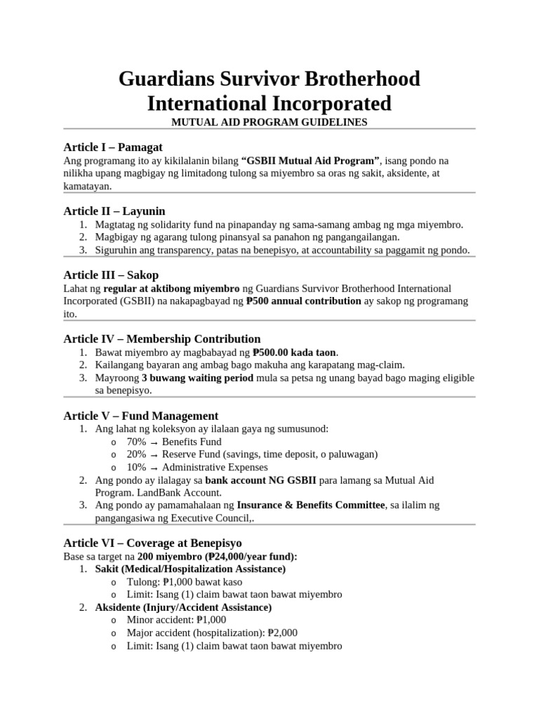 Gsbii Mutual Aid Program | PDF