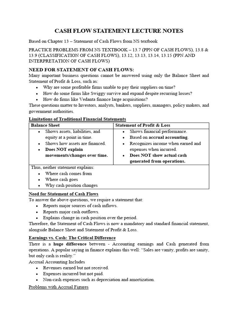 Cash Flow Statement Lecture Notes | PDF | Expense | Cash Flow Statement
