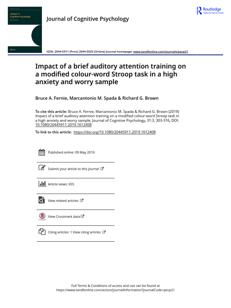 Impact of a Brief Auditory Attention Training on a Modified Colour-word ...