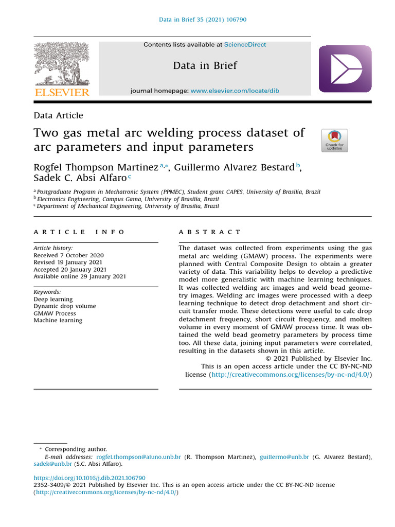Two Gas Metal Arc Welding Process Dataset of Arc p | PDF | Welding ...