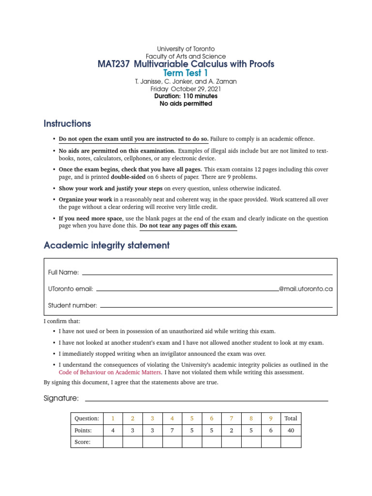 mat237-2122-tt1 | PDF | Mathematics | Mathematical Analysis