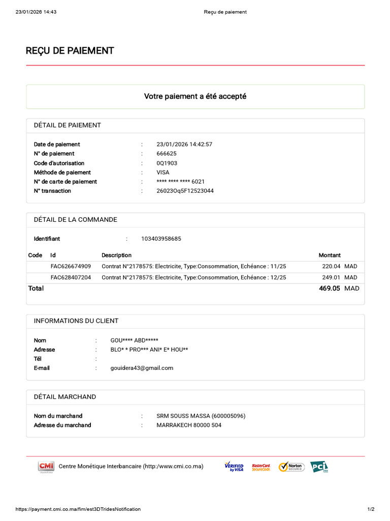 Reçu de Paiement | PDF