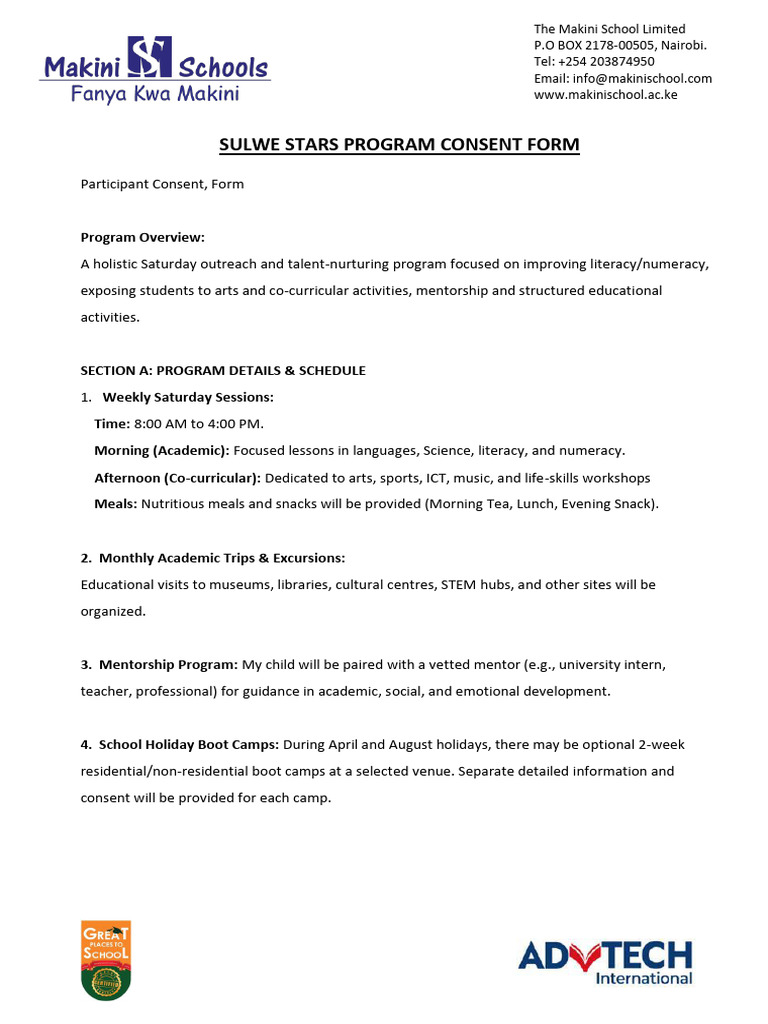 Sulwe Program Consent Form 2026 | PDF | Mentorship