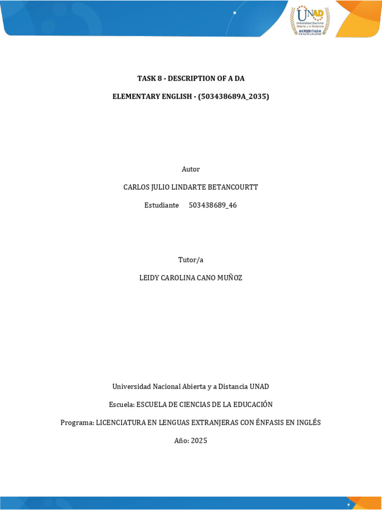 Task 8 - Description of A Day | PDF