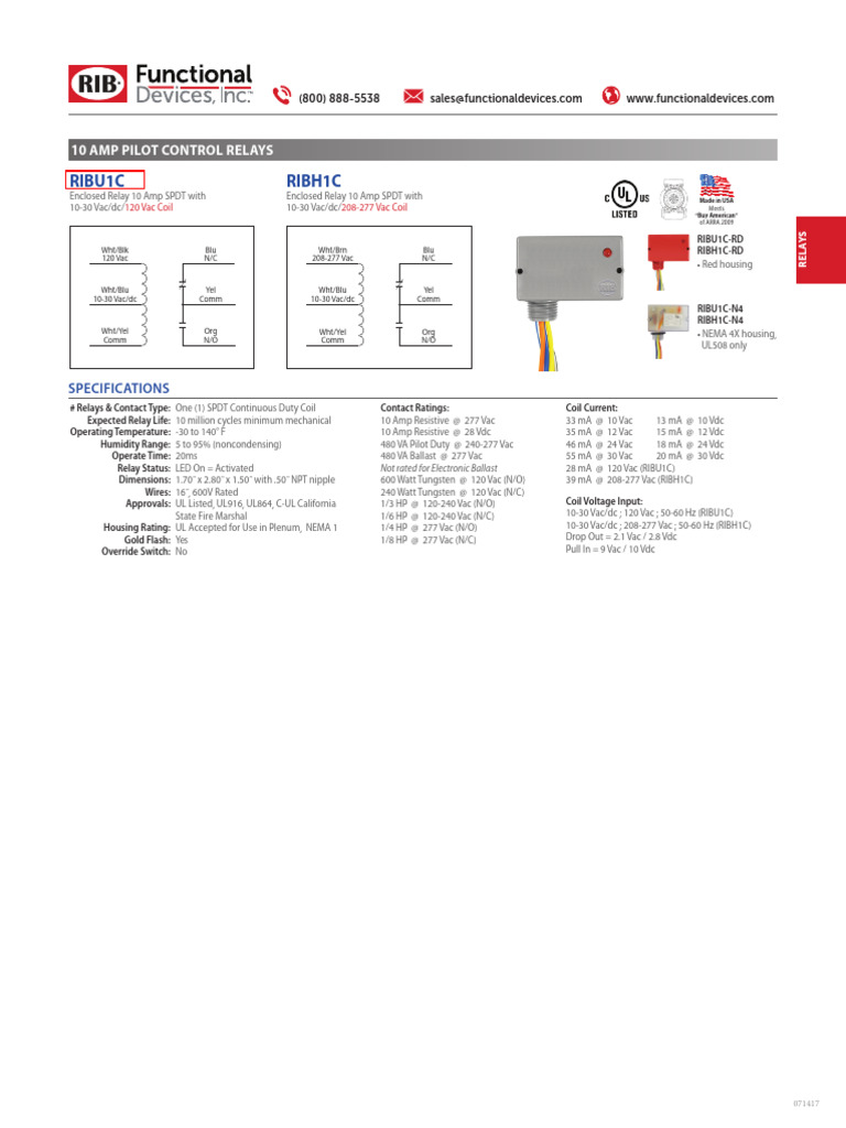 Submittal - Functional Devices RIBU1C | PDF | Alternating Current | Relay