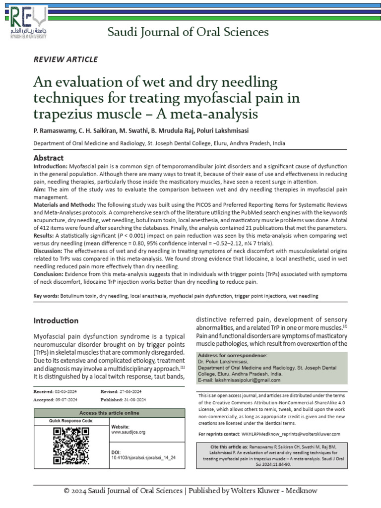An Evaluation of Wet and Dry Needling Techniques.3 | PDF | Clinical ...