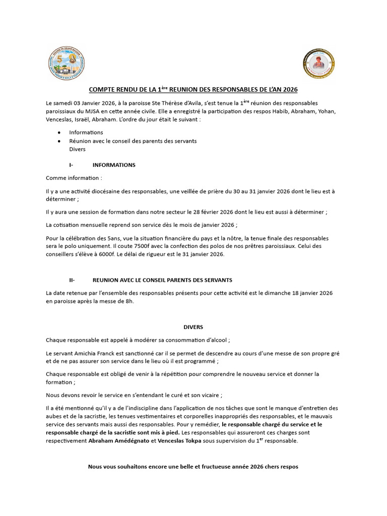 Compte Rendu de La 1ère Reunion Des Responsables de L | PDF
