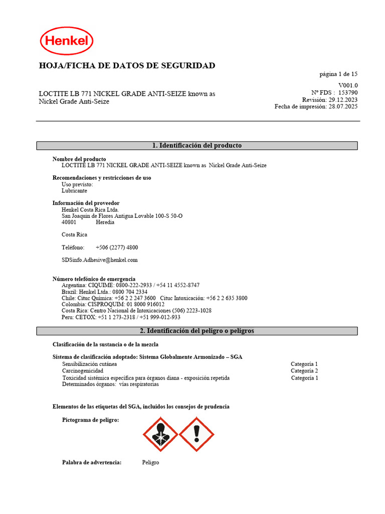 HS Loctite Anti Seize 771 | PDF | Química | Gases