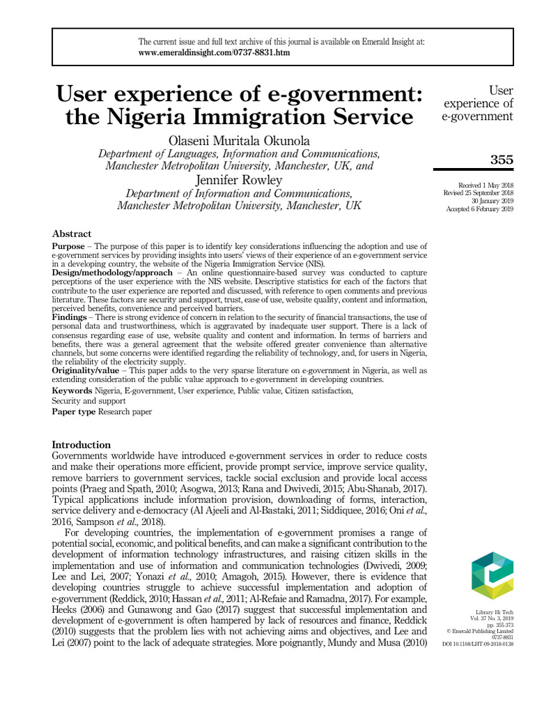 User Experience of E-Government | PDF | E Government | Survey Methodology