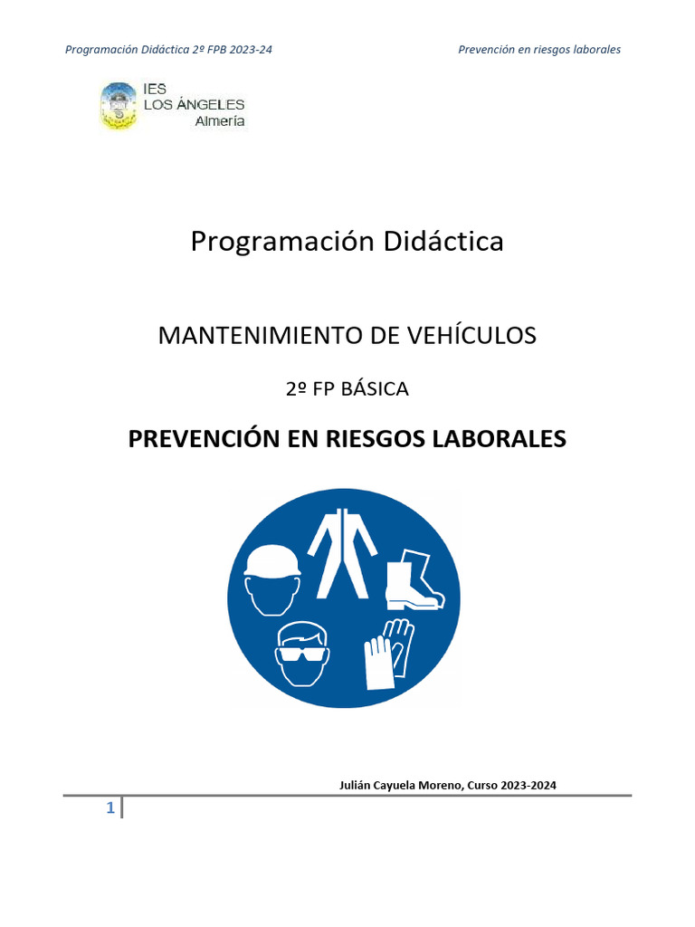 Programacion CFGB - Prevención en Riesgos Laborales 2023-24 | PDF ...