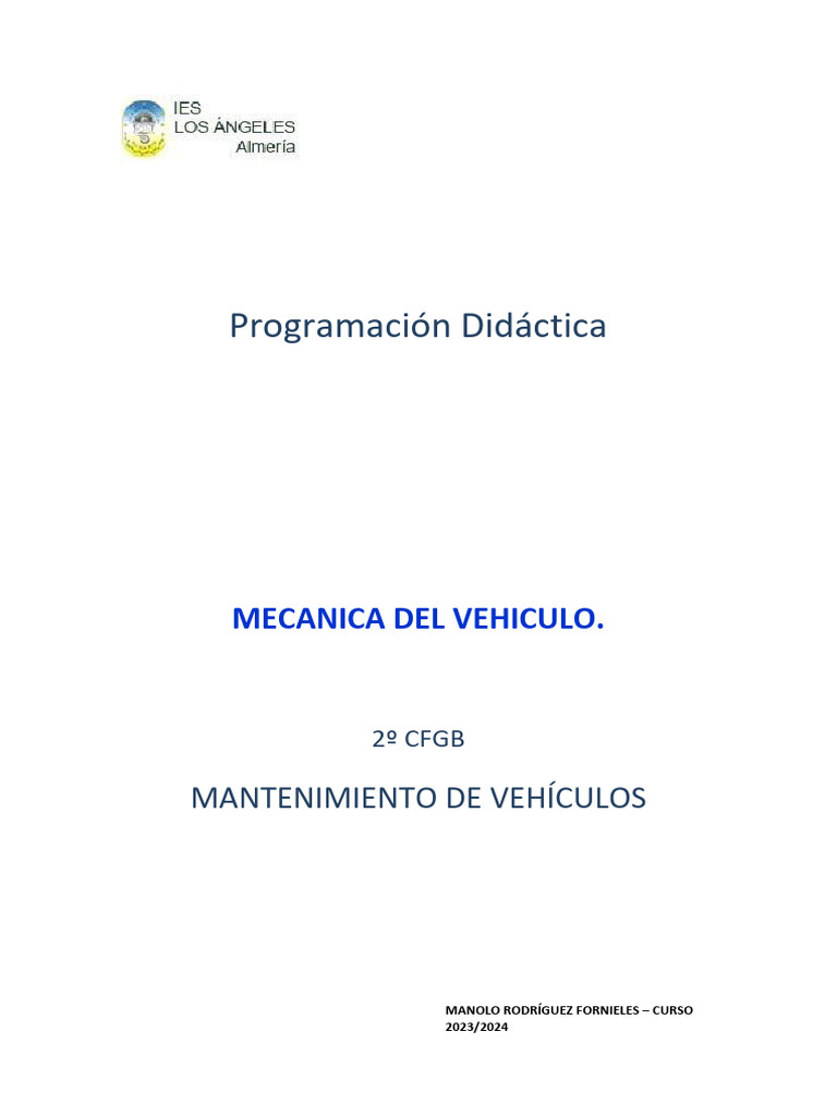 Programación CFGB - Mecanica Del Vehículo 2023-24 | PDF | Aprendizaje ...