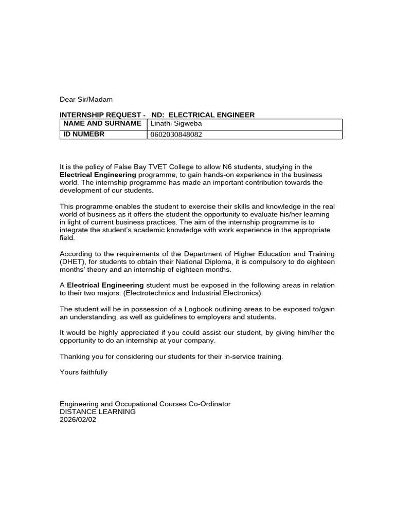 Internship Request Letter | PDF