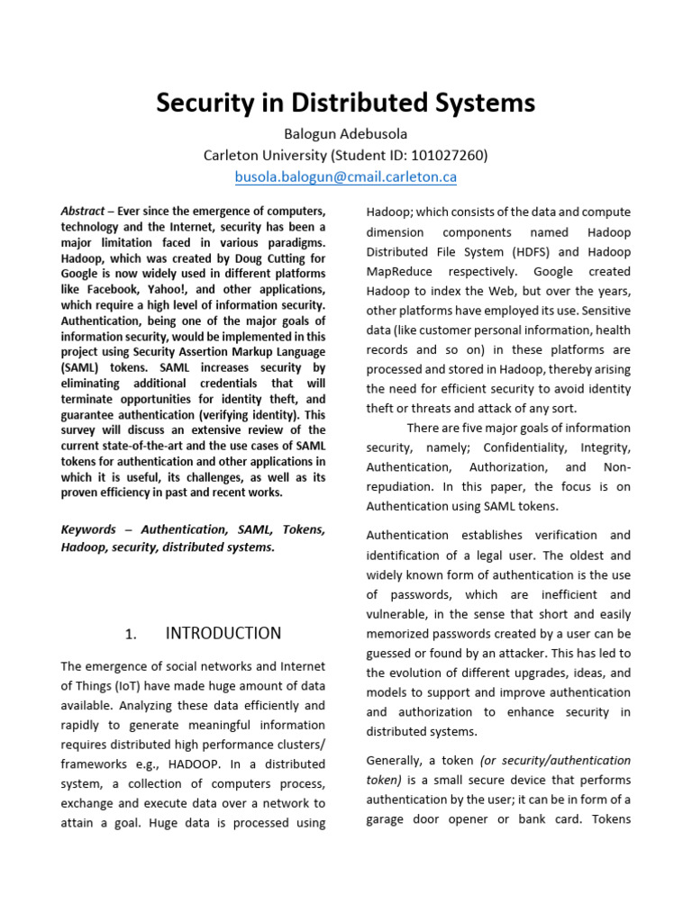 Security in Distributed Systems | PDF | Soap | Apache Hadoop