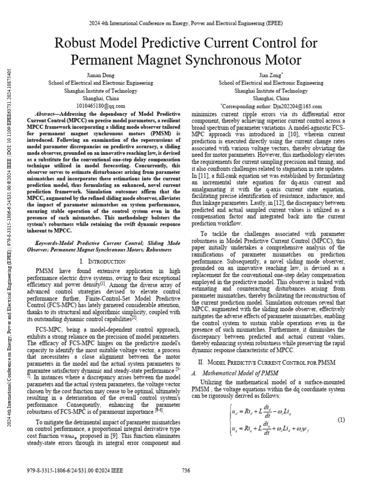 Robust Model Predictive Current Control For Permanent Magnet ...