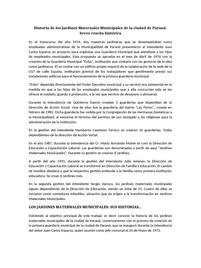 Historia de Los Jardines Maternales Municipales de La Ciudad de Paraná ...