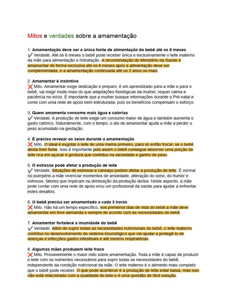 Mitos e Verdades Sobre Amamentação | PDF | Amamentação | Leite