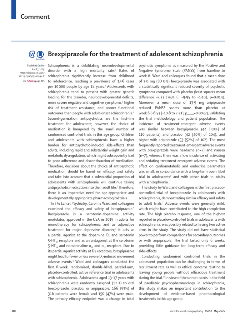Brexpiprazole For The Treatment of Adolescent Schi | PDF ...