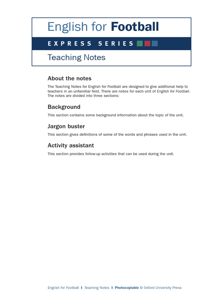 English For Football Teaching Notes Introduction | PDF | English ...