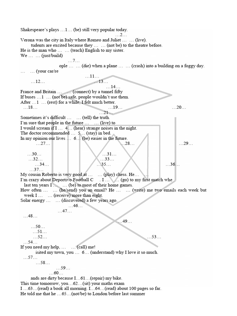 65 Verb Tenses Review + KEY | PDF
