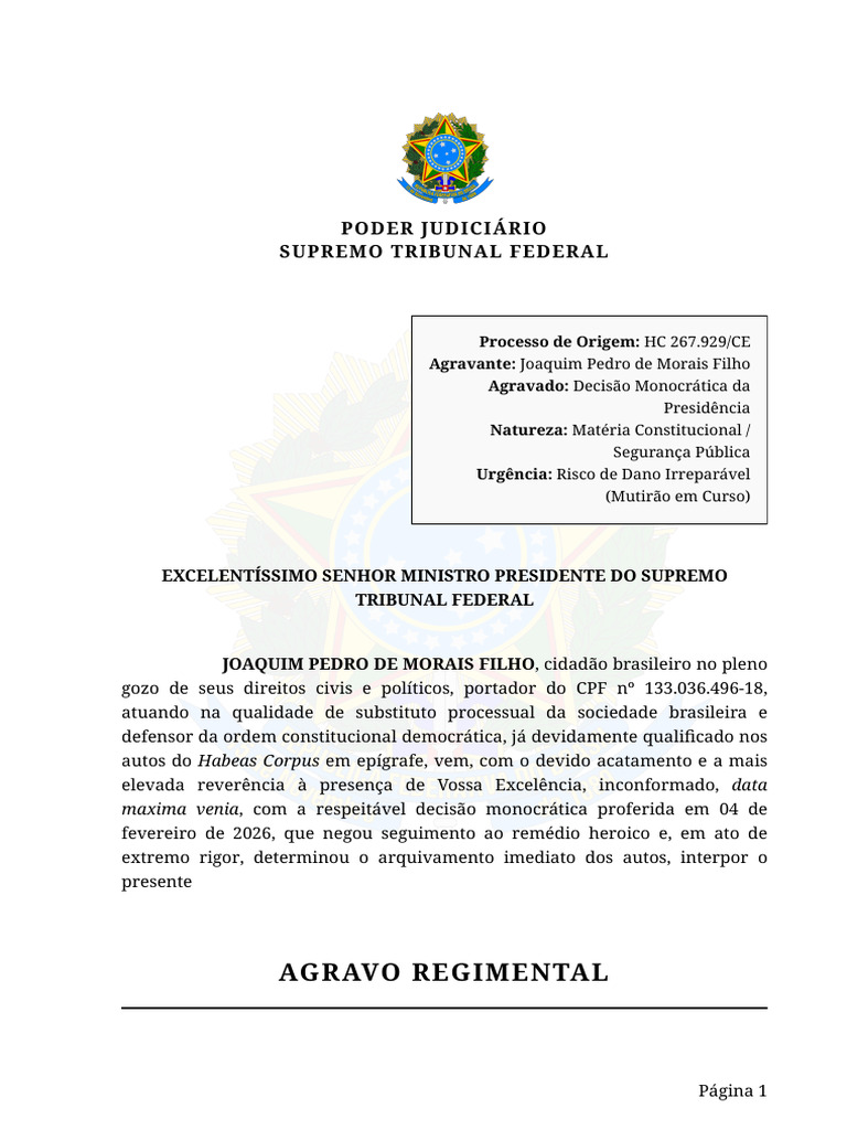 Agravo Regimental: Poder Judiciário Supremo Tribunal Federal | PDF ...