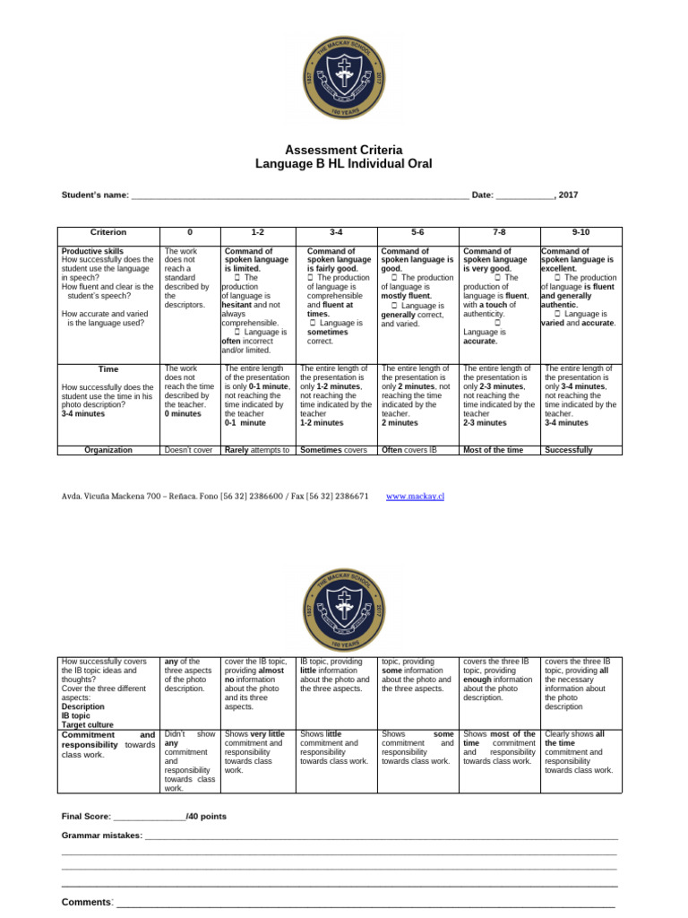Individual Oral Presentation Rubric | PDF | Communication | Applied ...