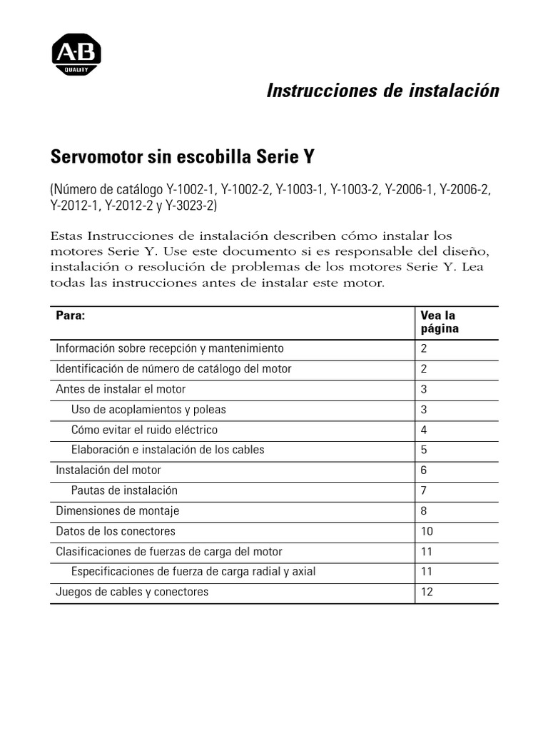 Servomotor Sin Escobilla Serie Y: Instrucciones de Instalación | PDF ...