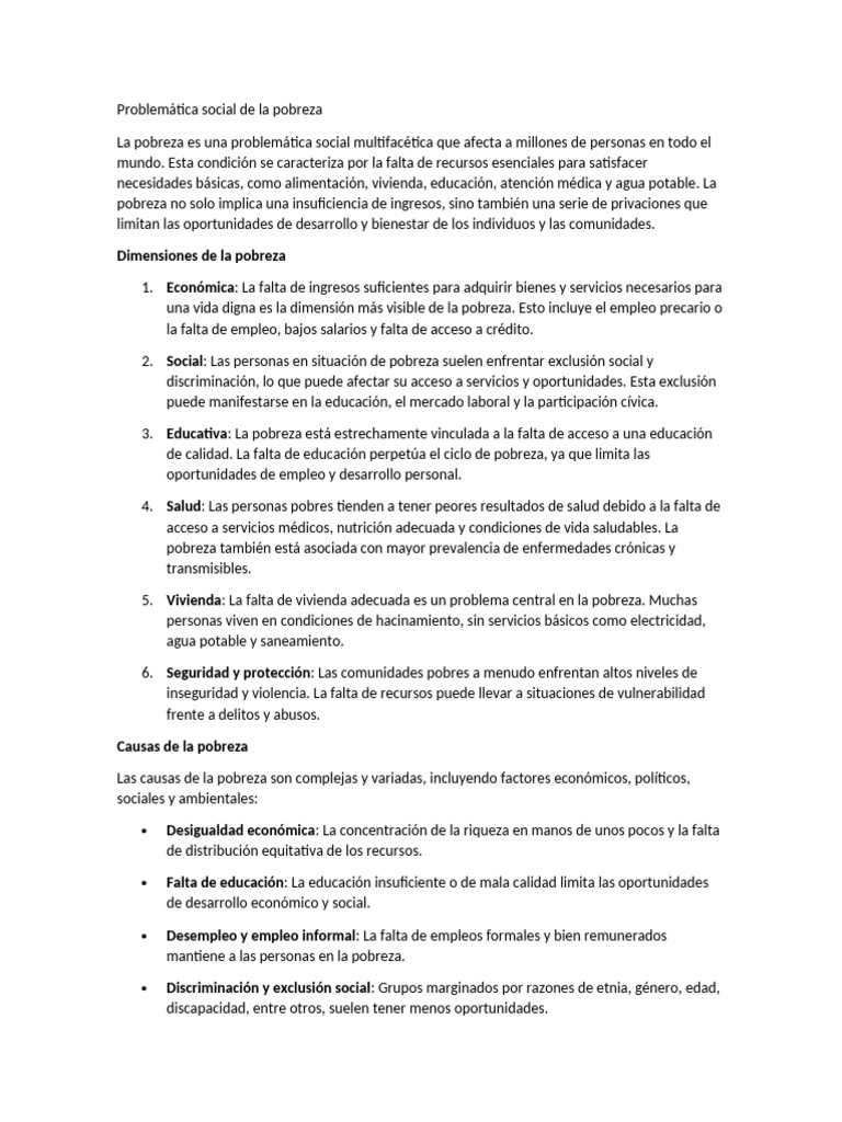 Problemática Social de La Pobreza | PDF | Pobreza | Pobreza e indigencia