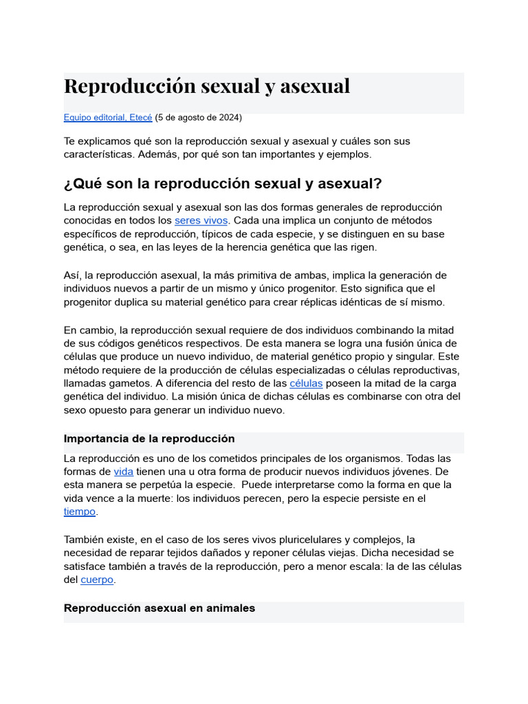 Reproducción Sexual y Asexual | PDF | Reproducción | Reproducción sexual