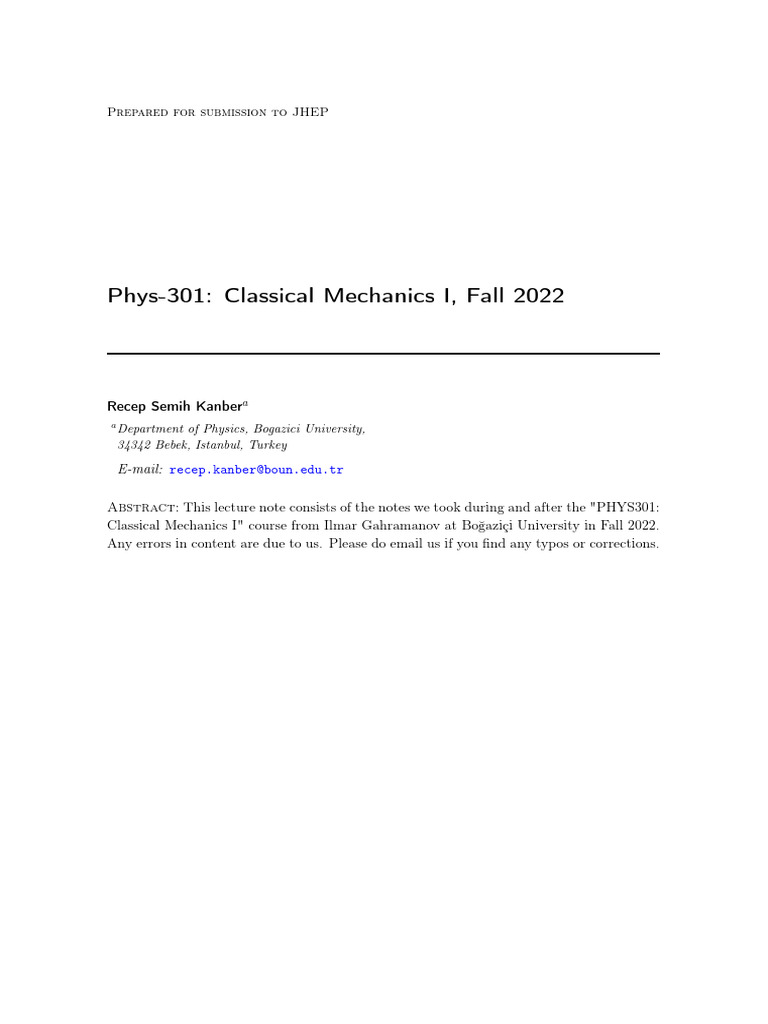 PHYS 301 Lecture Notes | PDF | Lagrangian Mechanics | Noether's Theorem