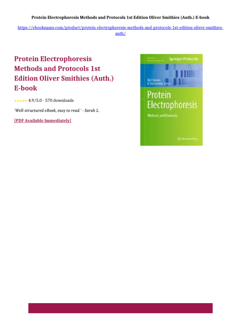 Protein Electrophoresis Methods and Protocols 1st Edition Oliver ...