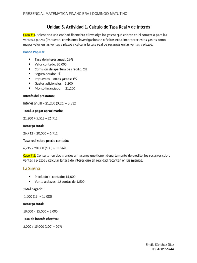 SANCHEZ-SHEILA-Calculo de Tasa Real y de Interés | PDF