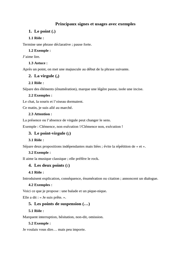 Principaux Signes Et Usages Avec Exemples | PDF | Guillemet | Écriture