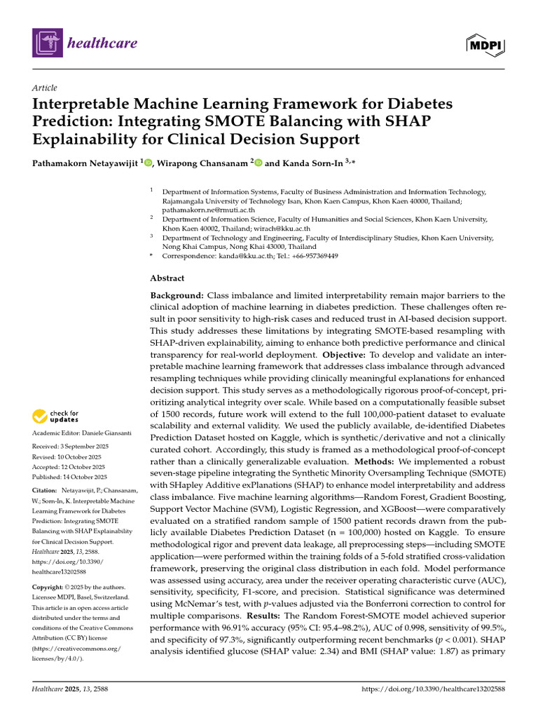 Interpretable AI For Diabetes Prediction | PDF | Cross Validation ...