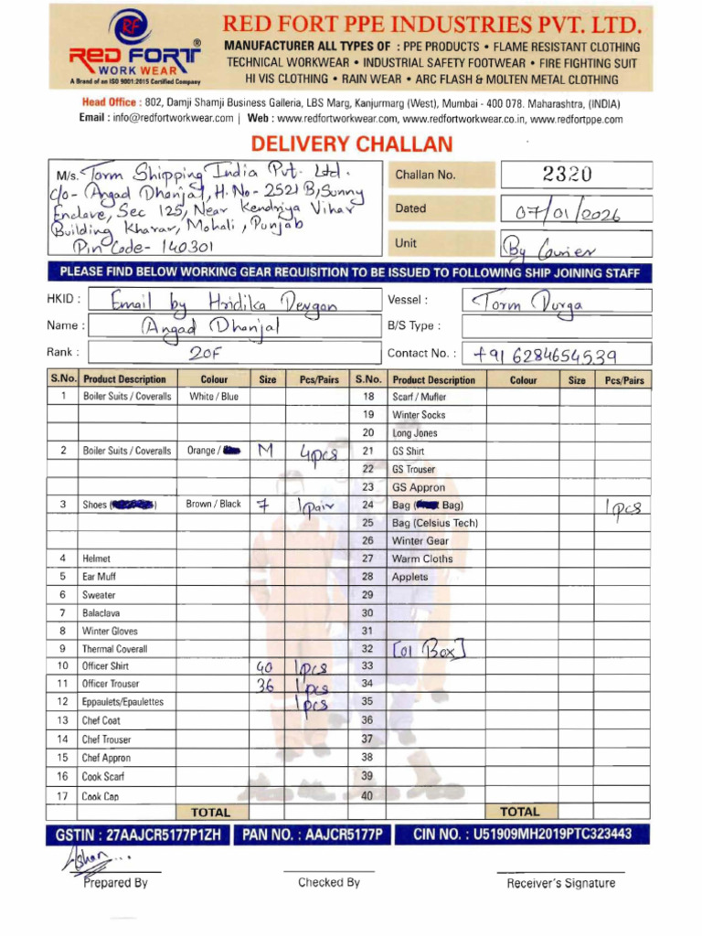 Delivery Challan - 2320 | PDF