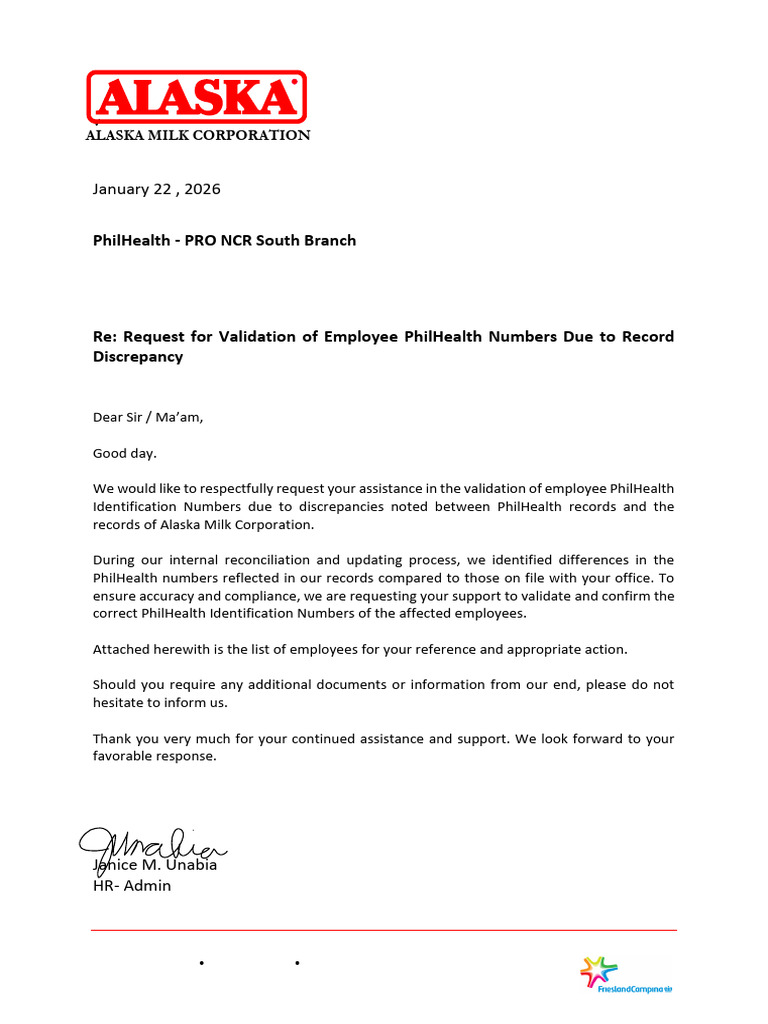 Request for Validation of Employee PhilHealth Numbers Due to Record ...