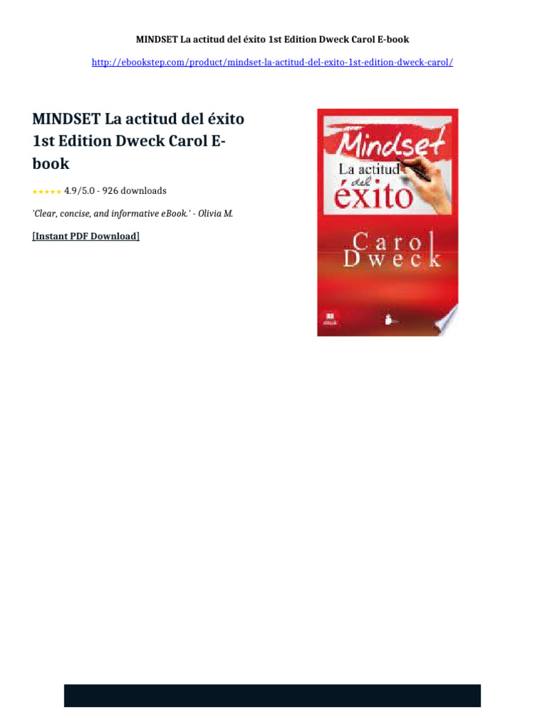 MINDSET La actitud del éxito 1st Edition Dweck Carol instant ebook ...