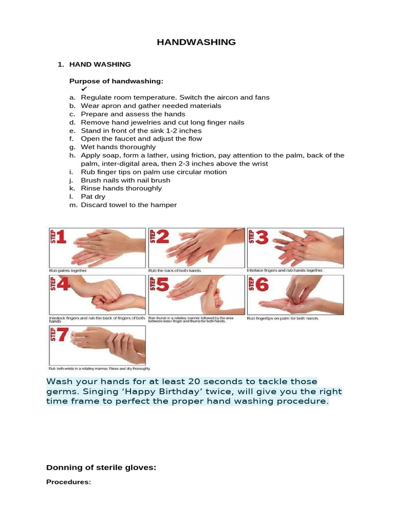 Handwashing Procedures and Donning of Sterile Gloves | PDF