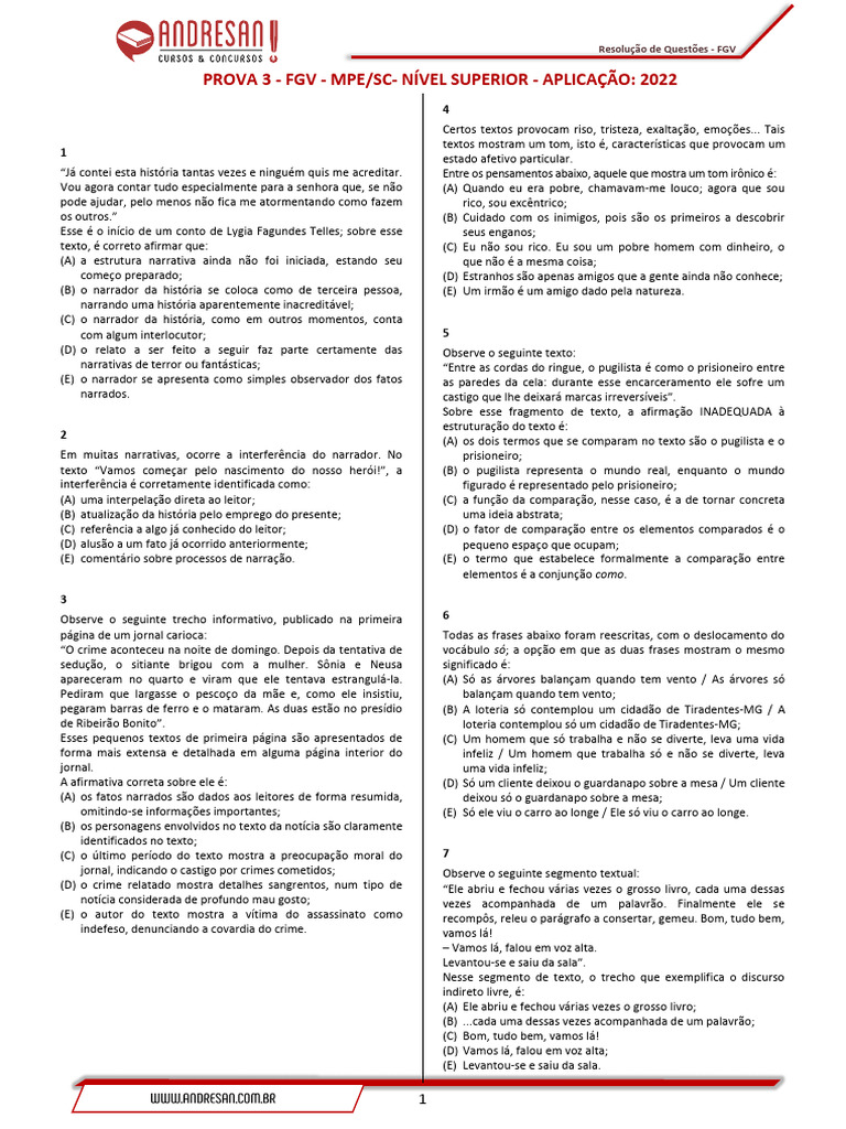 Prova 03 - FGV | PDF | Pensamento | Argumento
