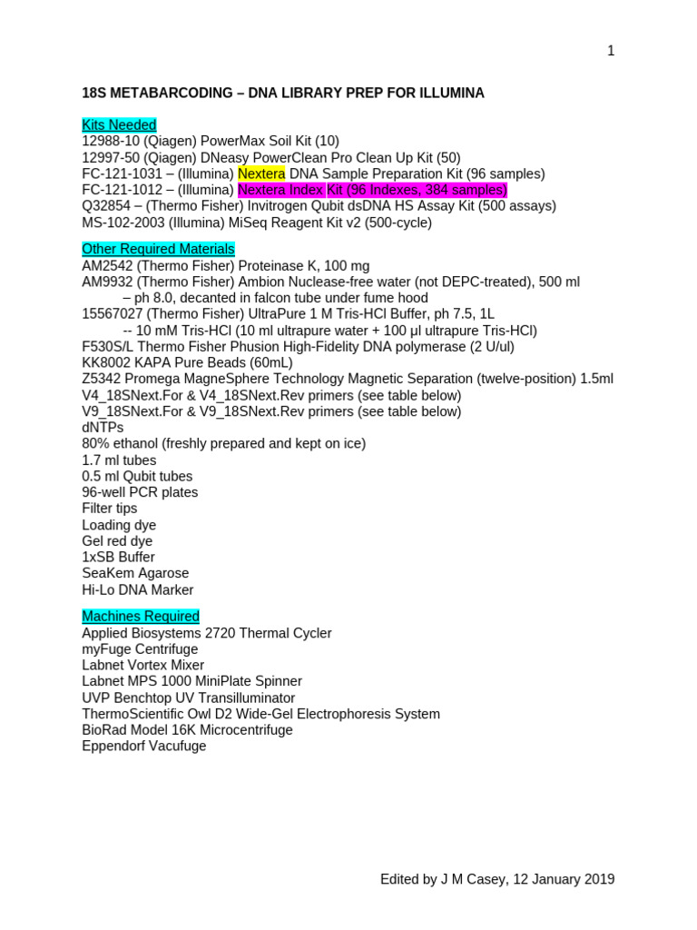 18S Metabarcoding - Illumina Library Prep | PDF | Polymerase Chain ...