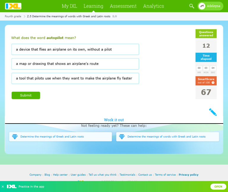 IXL Determine the meanings of words with Greek and Latin roots 4th ...