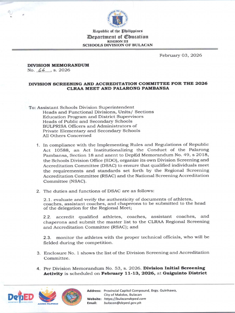 Division Memorandum No 066 S 2026 | PDF