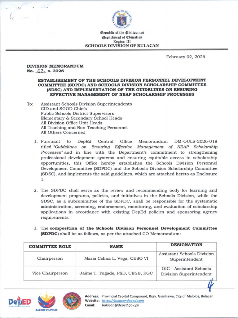 Division Memorandum No 062 S 2026 | PDF