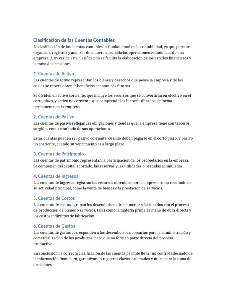Clasificacion de Las Cuentas Contables | PDF