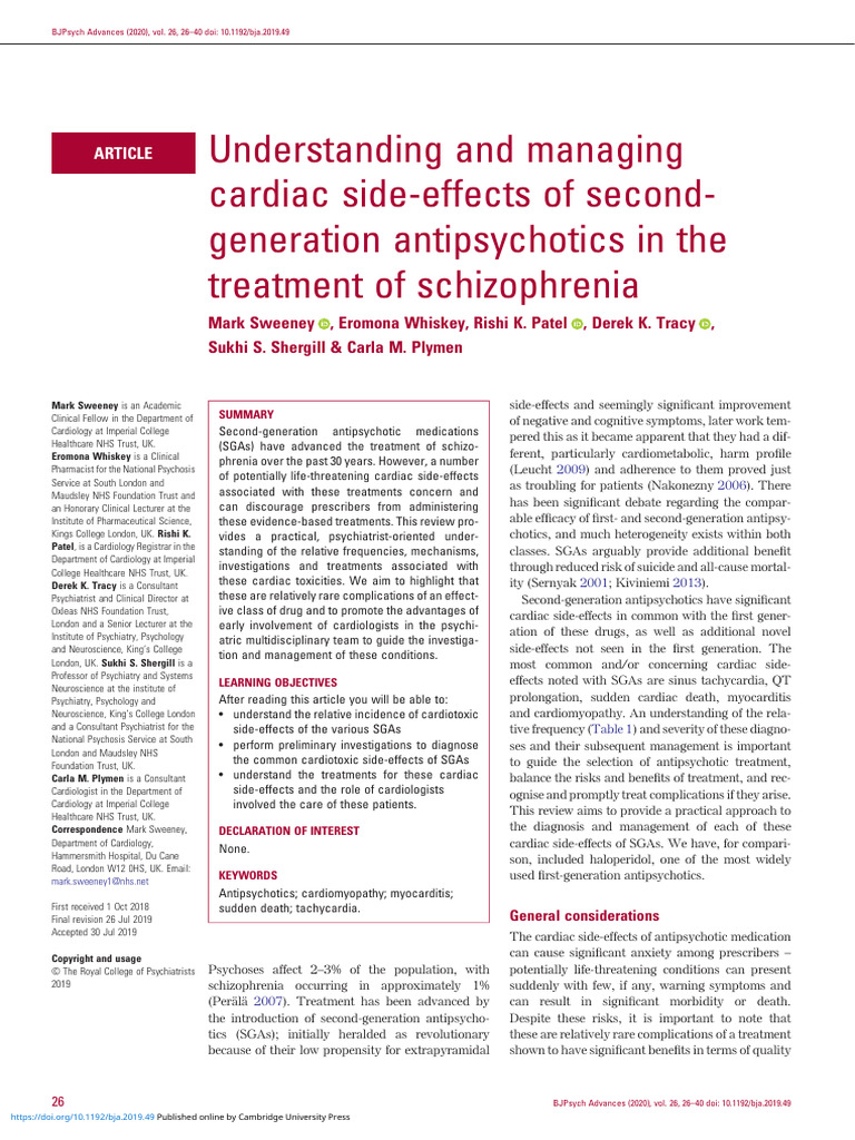 Understanding and Managing Cardiac Side Effects of Second Generation ...