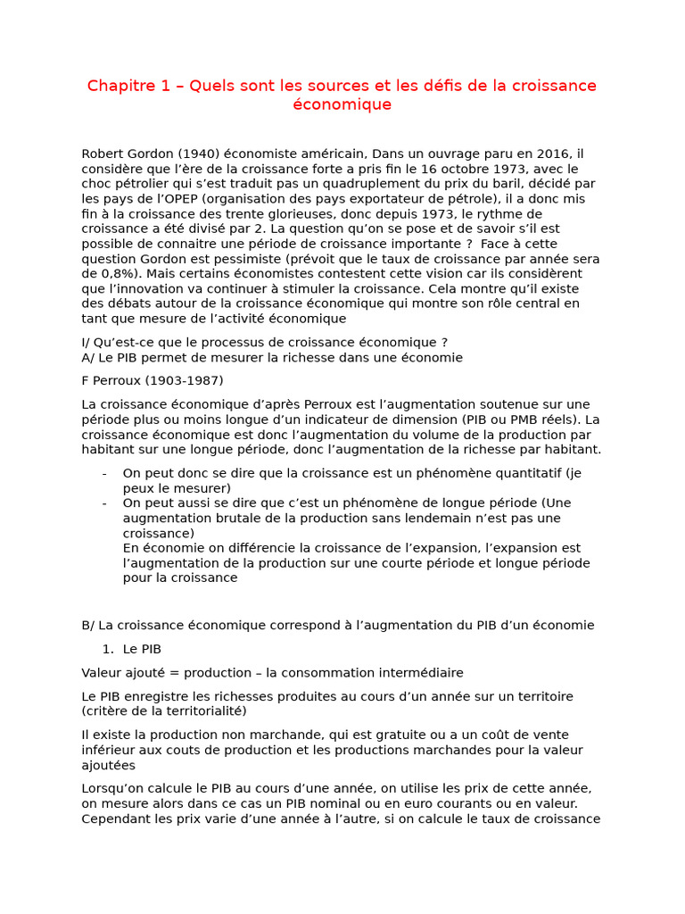 Chapitre de Ses | PDF | Croissance économique | Produit intérieur brut