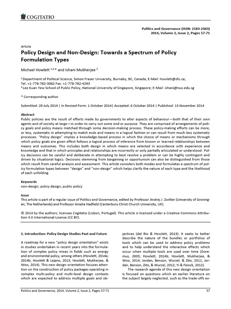 Policy Design and Non-Design - Towards A Spectrum of Policy Formulation ...
